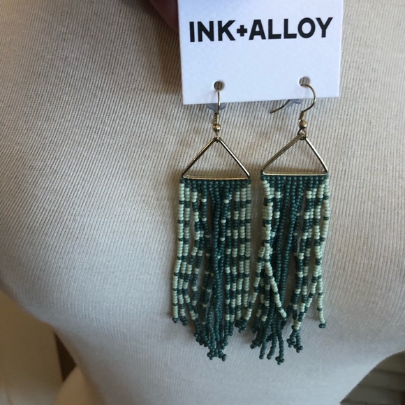 INK+ALLOY Teal and Cream Beaded Earrings - Picture 2 of 2